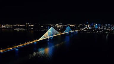 4K城市交通_武汉长江二桥夜景交通航拍